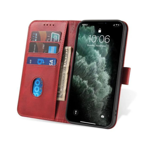 Кожен калъф за Samsung Galaxy S22 Ultra 5G червен отворен