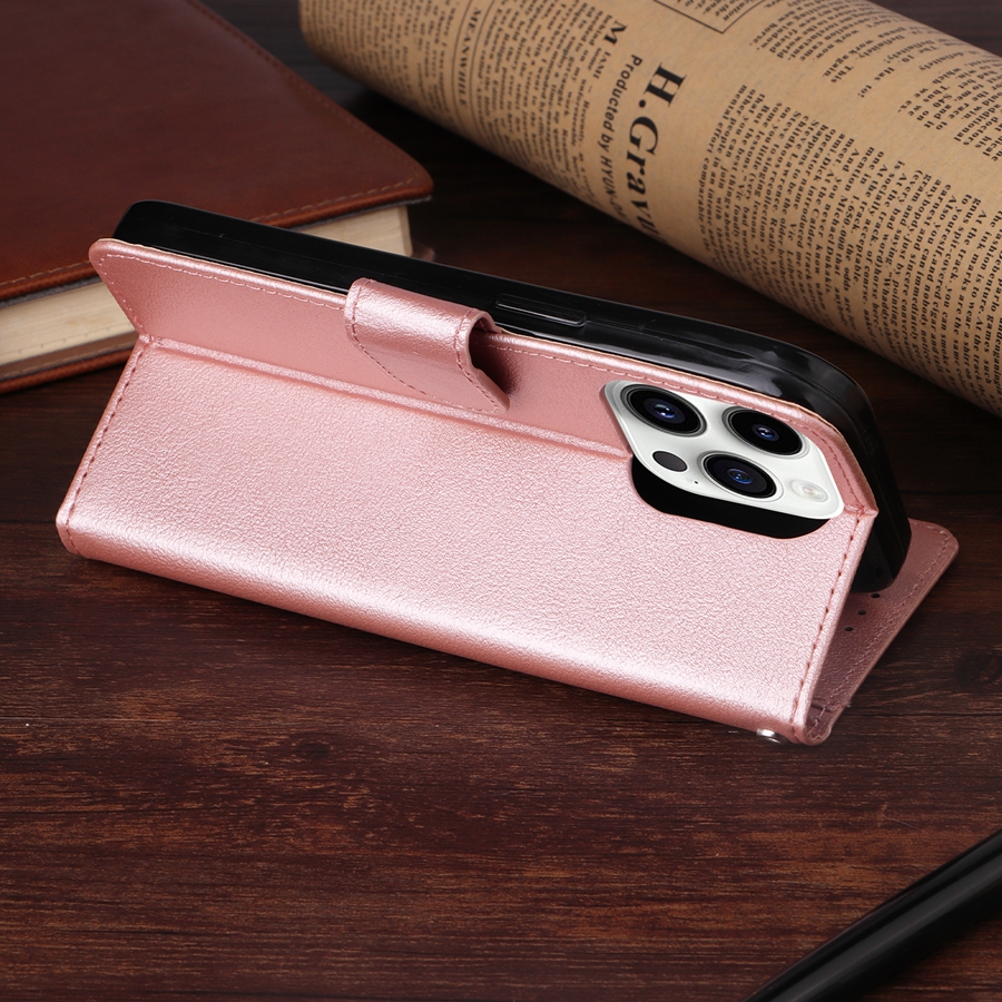 Кожен калъф тефтер за iPhone 14 Pro Max поставка отзад пепел от рози