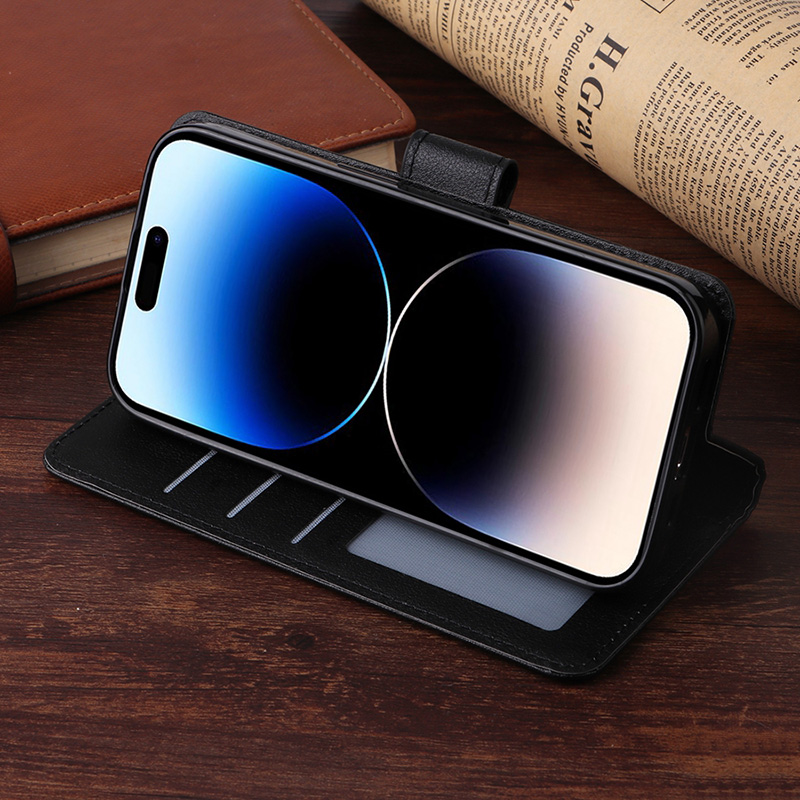 Кожен калъф тефтер за iPhone 14 Pro Max стойка