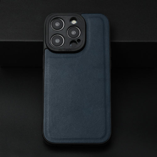 Кожен калъф за iPhone 14 Plus син гръб