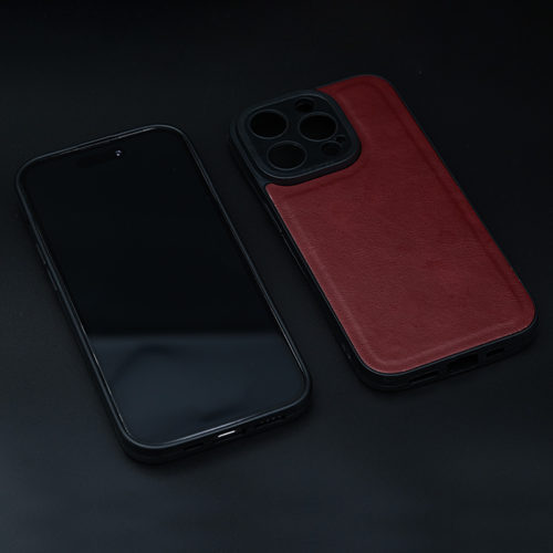 Кожен калъф за iPhone 14 Plus червен отпред и отзад