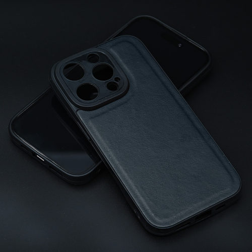 Кожен калъф за iPhone 14 Pro Max син телефон