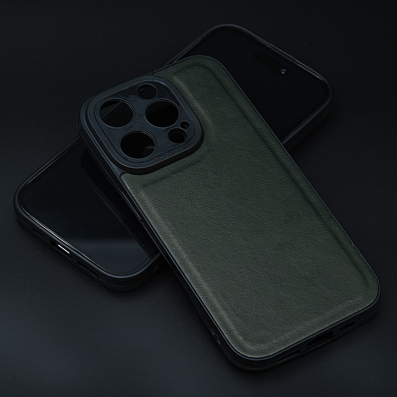 Кожен калъф за iPhone 14 зелен телефон