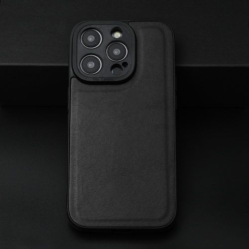 Кожен калъф за iPhone 14 черен гръб