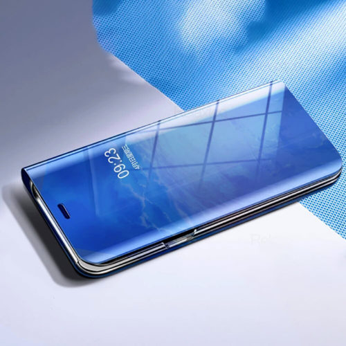 Огледален смарт калъф за Samsung Galaxy A21 син отпред