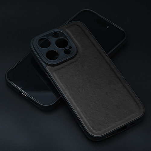 Кожен калъф за iPhone 12 Pro черен телефон