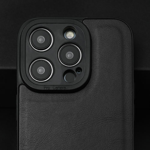 Кожен калъф за iPhone 13 черен камера