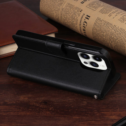 Кожен калъф тефтер за iPhone 15 Pro Max стойка отзад