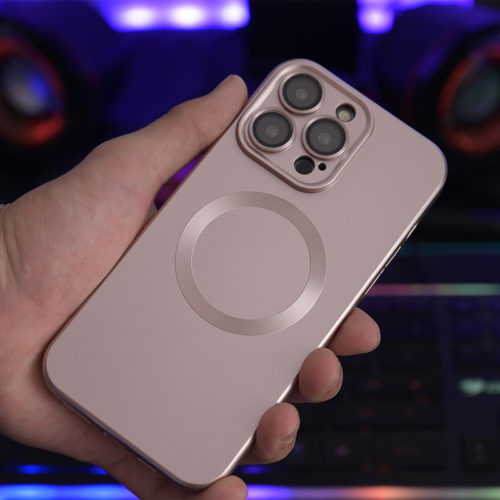 Метален калъф с MagSafe за iPhone 15 Pro розов