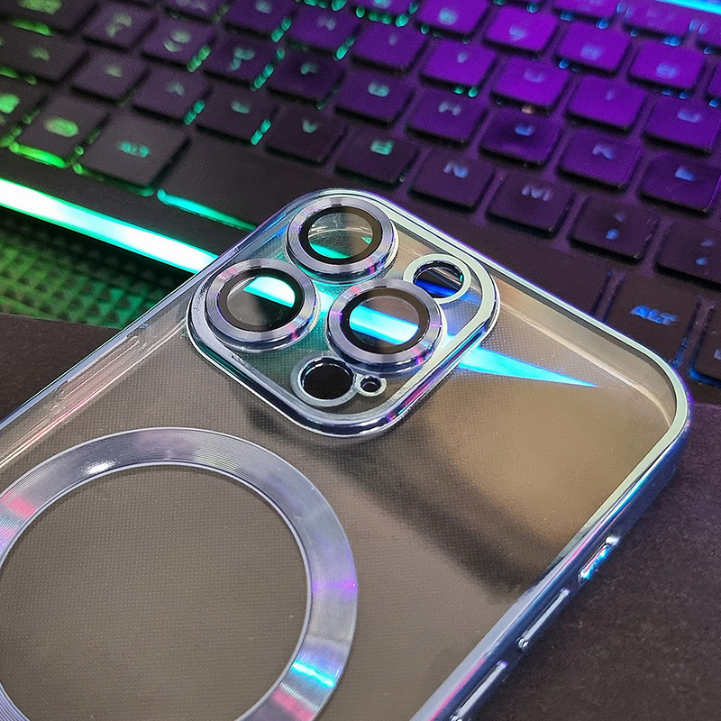 Прозрачен силиконов калъф за iPhone 15 Pro Max син камера