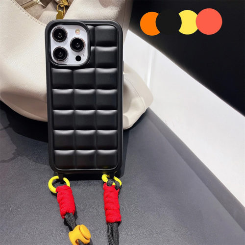 Луксозен калъф за iPhone 15 Pro Max с въже за врата камера черен