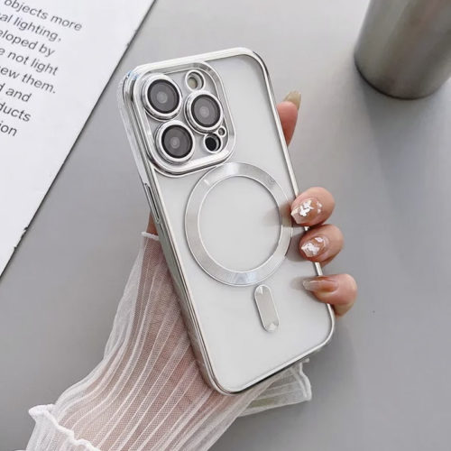 Прозрачен силиконов калъф за iPhone 13 Pro сребърен отстрани