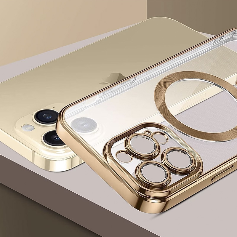 Прозрачен силиконов калъф за iPhone 14 Pro златен телефон