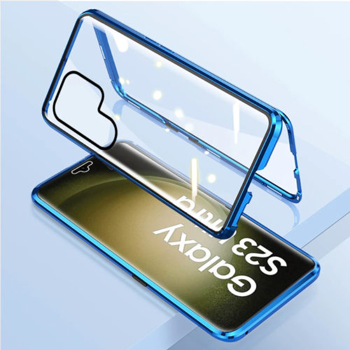 360 градусов магнитен калъф за Samsung Galaxy S23 Plus син пълна защита