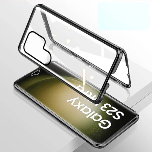 360 градусов магнитен калъф за Samsung Galaxy S23 Ultra черен пълна защита