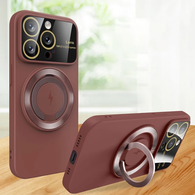 Калъф с магнитен държач за iPhone 14 Pro Max кафяв