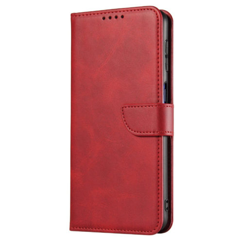 Кожен калъф тефтер за Xiaomi Redmi Note 13 Pro Plus червен отпред