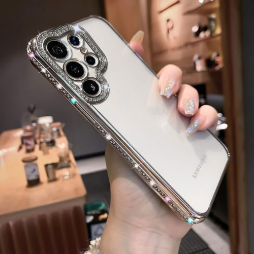 Луксозен калъф с кристали за Samsung Galaxy S24 с magsafe сребърен гръб