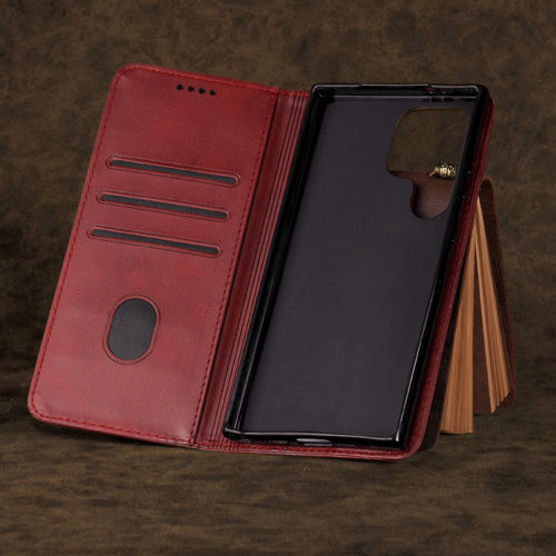 Кожен калъф с магнитен капак за Honor Magic 5 Lite червен отворен