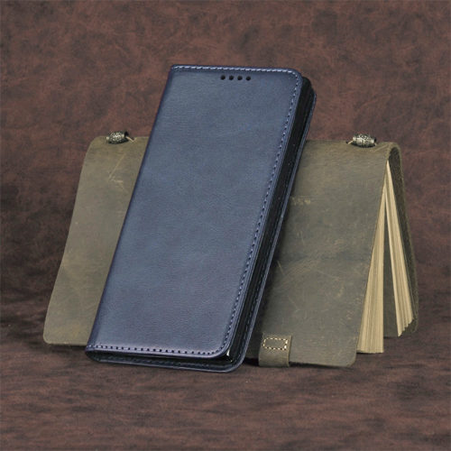 Кожен калъф с магнитен капак за Motorola Moto G14 син