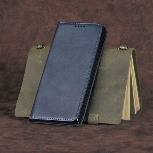 Кожен калъф с магнитен капак за Motorola Moto G84 син