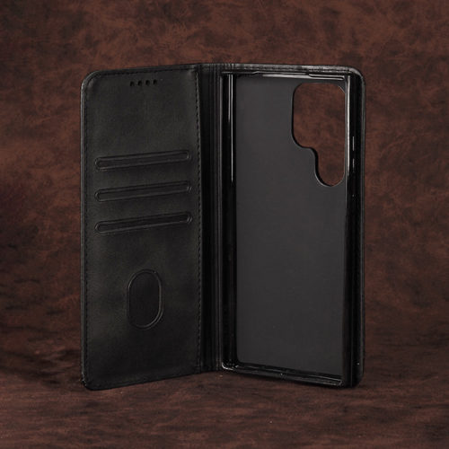 Кожен калъф с магнитен капак за Xiaomi Redmi Note 11 5G черен джобове