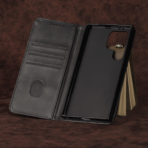 Кожен калъф с магнитен капак за Xiaomi Redmi Note 11 5G черен отворен