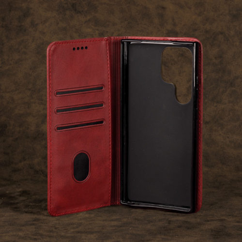 Кожен калъф с магнитен капак за Xiaomi Redmi Note 11 Pro Plus червен джобове