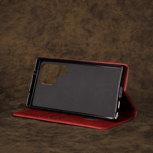 Кожен калъф с магнитен капак за Xiaomi Redmi Note 11 Pro Plus червен стойка