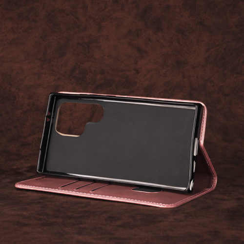 Кожен калъф с магнитен капак за Xiaomi Redmi Note 11S 5G розов стойка