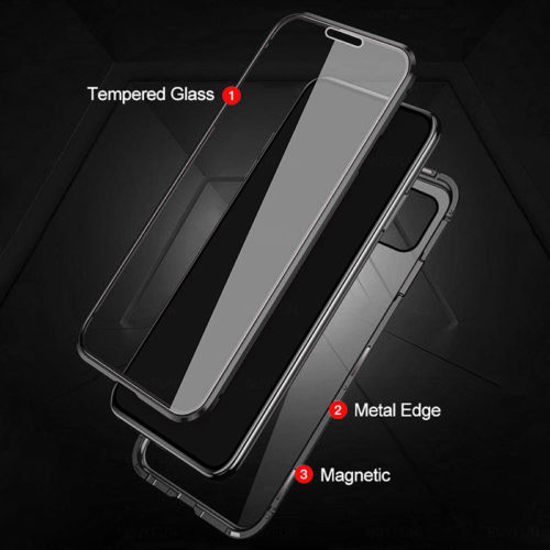 Магнитен стъклен калъф за Xiaomi 13 черен метална рамка