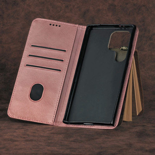 Кожен калъф с магнитен капак за Motorola Edge 40 Pro розов отворен