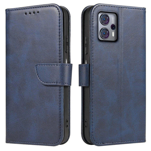 Кожен калъф тефтер с магнитна закопчалка за Motorola Moto G23 син