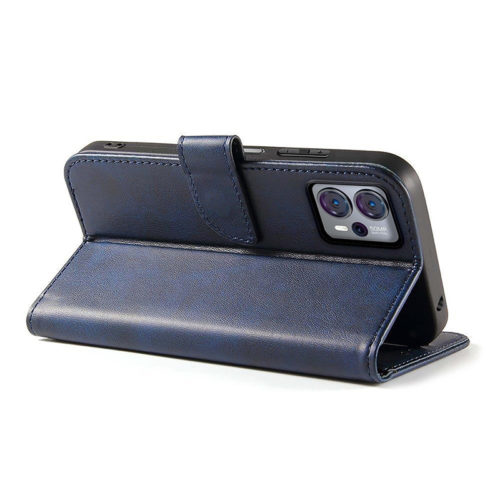 Кожен калъф тефтер с магнитна закопчалка за Motorola Moto G23 син поставка