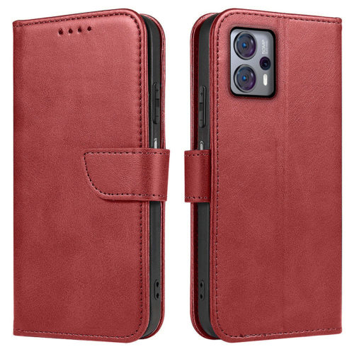 Кожен калъф тефтер с магнитна закопчалка за Motorola Moto G23 червен