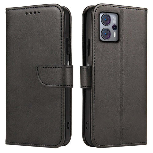 Кожен калъф тефтер с магнитна закопчалка за Motorola Moto G53 черен