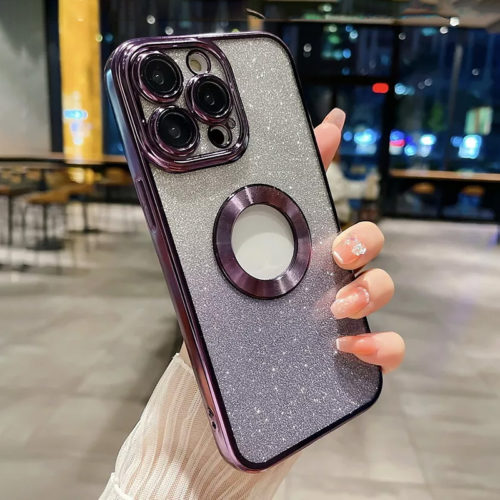 Лъскав калъф с брокат за iPhone 14 Plus лилав