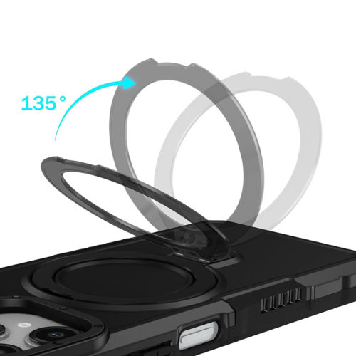 Удароустойчив калъф с опорна скоба за iPhone 15 черен завъртане