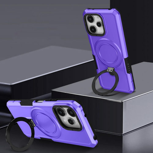 Удароустойчив калъф с опорна скоба за iPhone 15 Pro Max лилав подсилена скоба