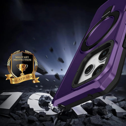 Удароустойчив калъф с опорна скоба за iPhone 15 Pro Max тъмно лилав здравина