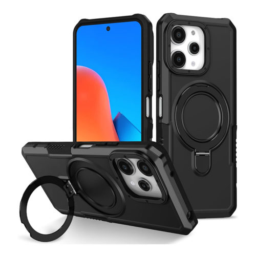 Удароустойчив калъф с опорна скоба за iPhone 15 Pro Max черен