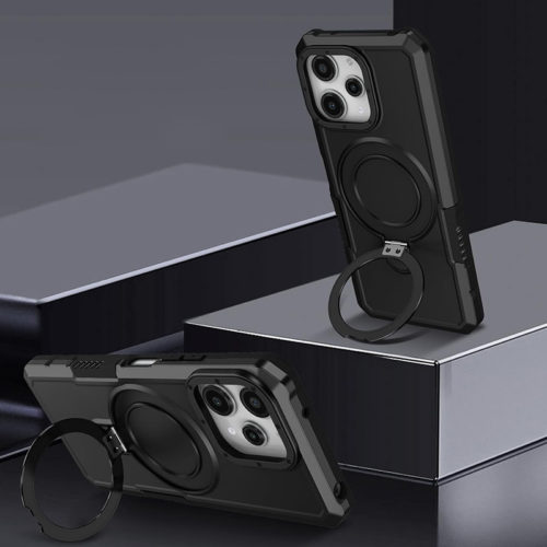Удароустойчив калъф с опорна скоба за iPhone 15 Pro Max черен подсилена скоба