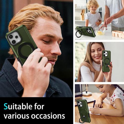 Удароустойчив калъф с опорна скоба за iPhone 15 Pro зелен функционален