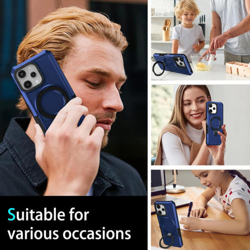 Удароустойчив калъф с опорна скоба за iPhone 15 Pro син функционален