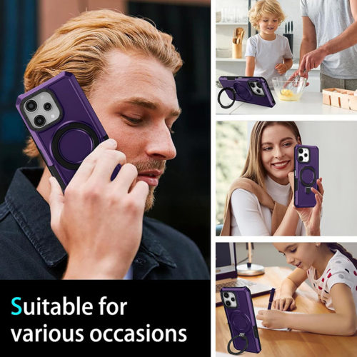 Удароустойчив калъф с опорна скоба за iPhone 15 Pro тъмно лилав функционален