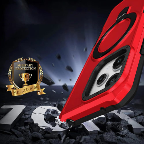 Удароустойчив калъф с опорна скоба за iPhone 15 Pro червен здравина