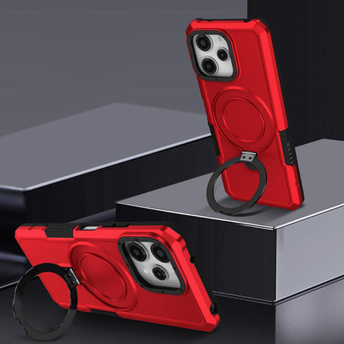 Удароустойчив калъф с опорна скоба за iPhone 15 Pro червен подсилена скоба
