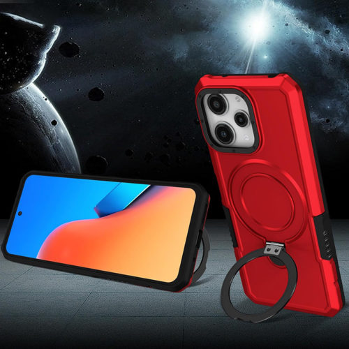 Удароустойчив калъф с опорна скоба за iPhone 15 Pro червен стойка