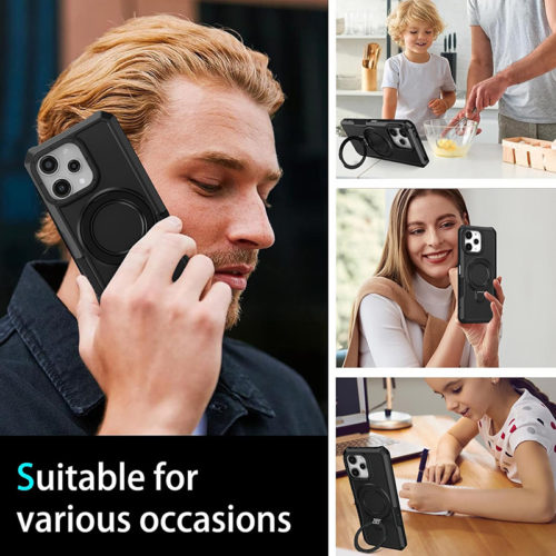 Удароустойчив калъф с опорна скоба за iPhone 15 Pro черен функционален