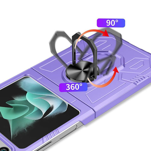 Удароустойчив калъф с ринг за Samsung Galaxy Z Flip 5 лилав въртящ се пръстен